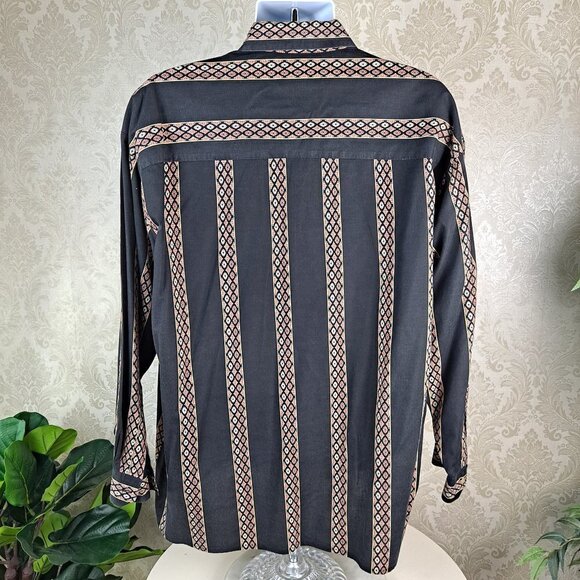 Natural Issue by Feldini Size Large Black Button Up Pattern Stripes Vintage EUC - Picture 5 of 10